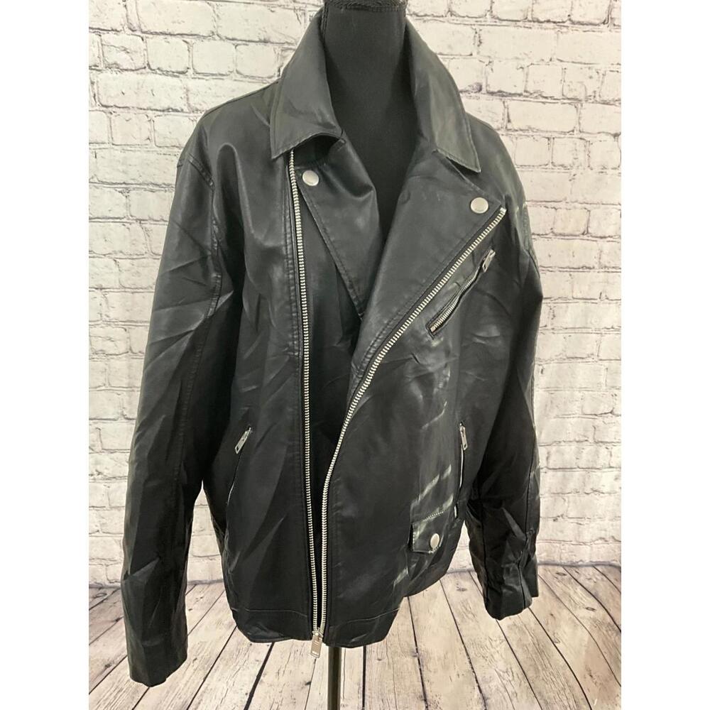 Express Women's Jacket Size‎ L Black Faux Leather Zip Front Lined Biker Style